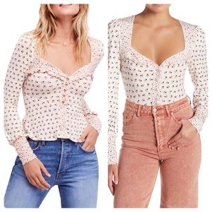 NWT Free People Kissing Kate Long Sleeve Printed Top Small